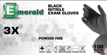 Emerald 3X Black Nitrile Exam Gloves – 3 Mil [XS, S,M,L, XL & XXL]