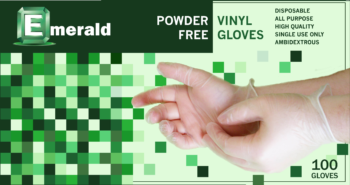 Emerald Shannon Powder-Free Vinyl Gloves – 4 Mil [S, M, L, & XL]