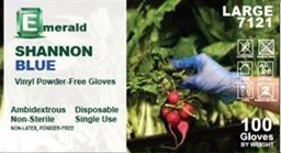 Emerald Shannon Blue Powder-Free Vinyl Gloves [S, M, L, & XL]
