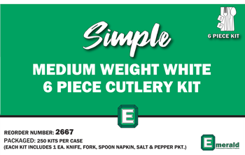 6 Piece Kit – Medium Weight White 2.5gm (Case Of 250, 6-In-1 DisposableSilverware Medium Weight Plastic Utensil Set with Teaspoon, Fork, Knife, Salt & Pepper, 12x13 Napkin - Individually Wrapped)