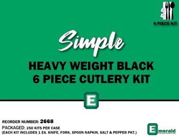 6 Piece Kit – Heavy Weight Black 5.5gm (Case Of 250, 6-In-1 Disposable Silverware Heavy Weight Plastic Utensil Set with Teaspoon, Fork, Knife, Salt & Pepper, 12x13 Napkin - Individually Wrapped)