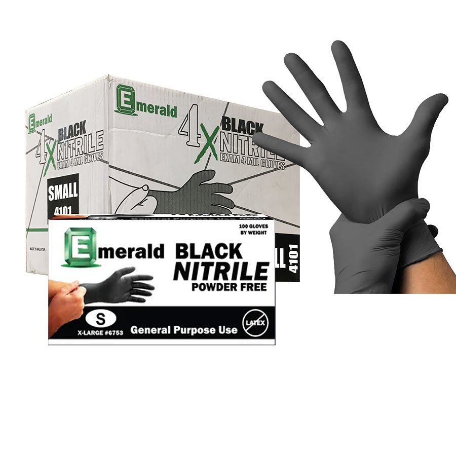 Emerald General Purpose Black Nitrile Gloves [S, M, L, & XL]